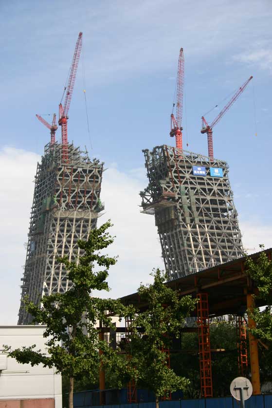 CCTV and cranes, Beijing, China.