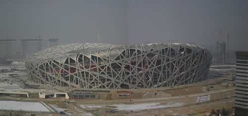 National Stadium under construction, Beijing, China.