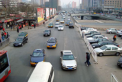 Crossing the street in Beijing.