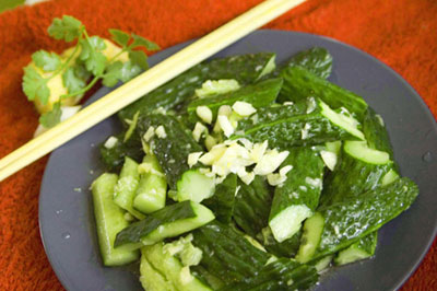 Chopped cold cucuber.