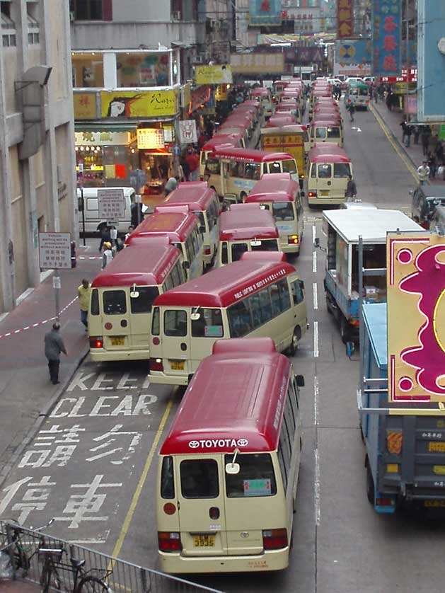Red Minibuses congregate in Mongkok.