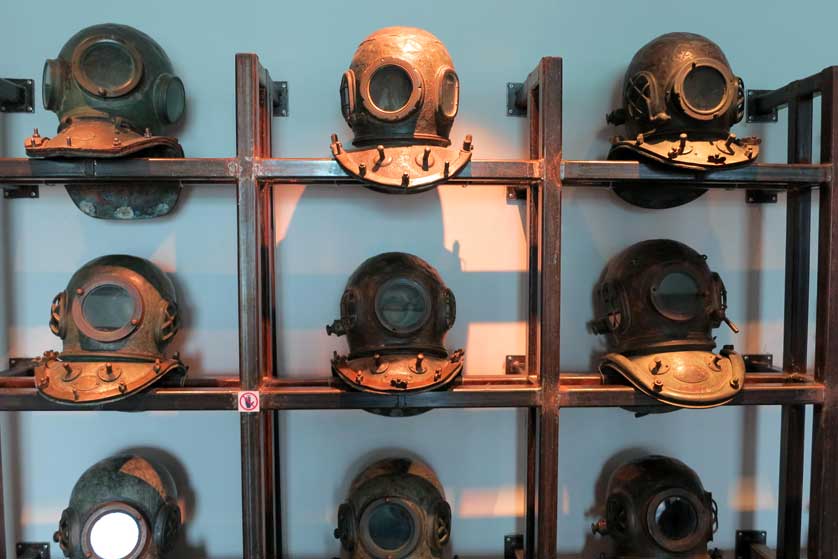 A collection of divers' helmets on display at the Hong Kong  Maritime Museum in Central.