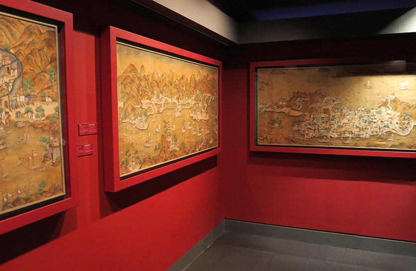 Original Chinese paintings on display.