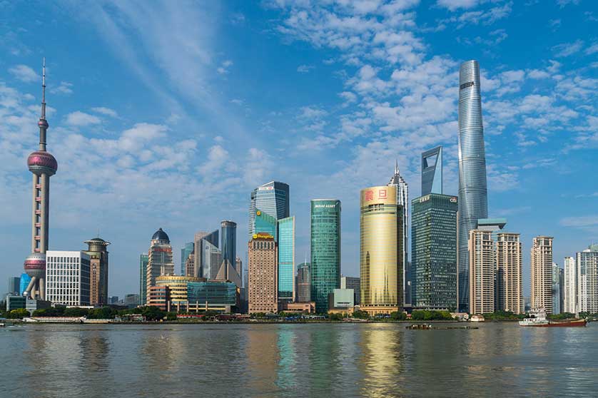 Shanghai skyscrapers by night.