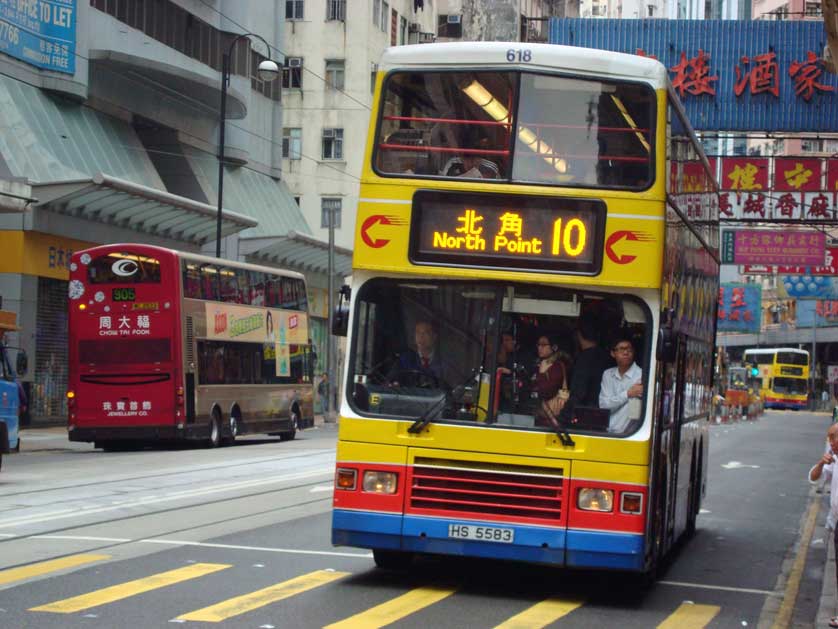Number 10 bus to North Point, Sheung Wan.