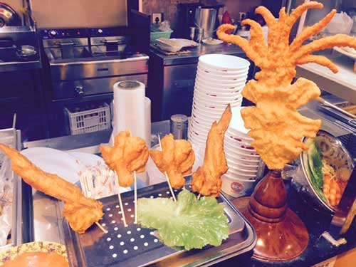 Deep fried octopus, Xiamen, China.